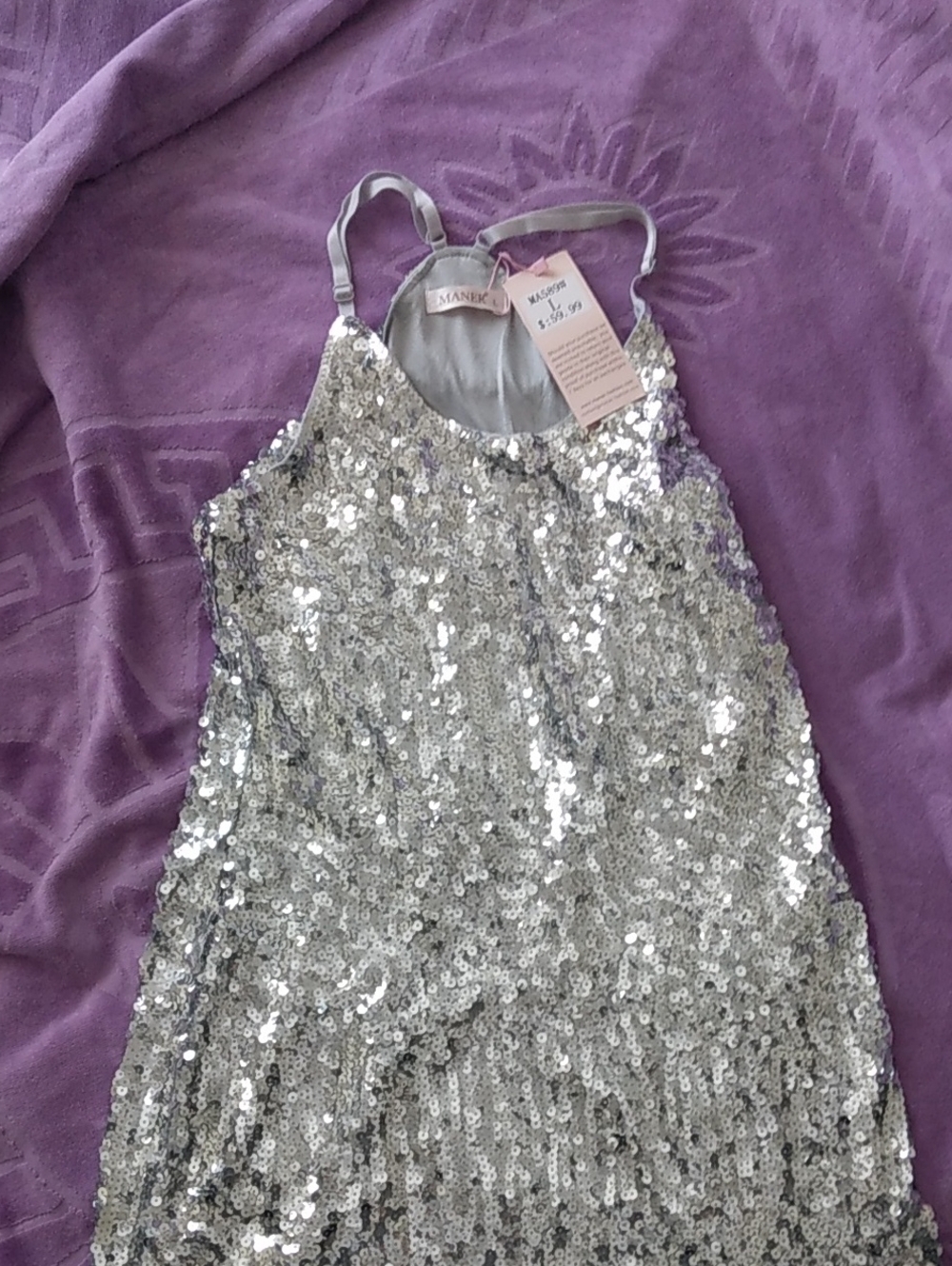 Sequin Silver  Halter Party Dress Size L